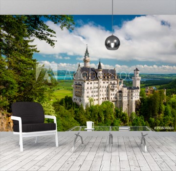 Picture of Neuschwanstein Castle on the top of the mountain Bavaria Germany